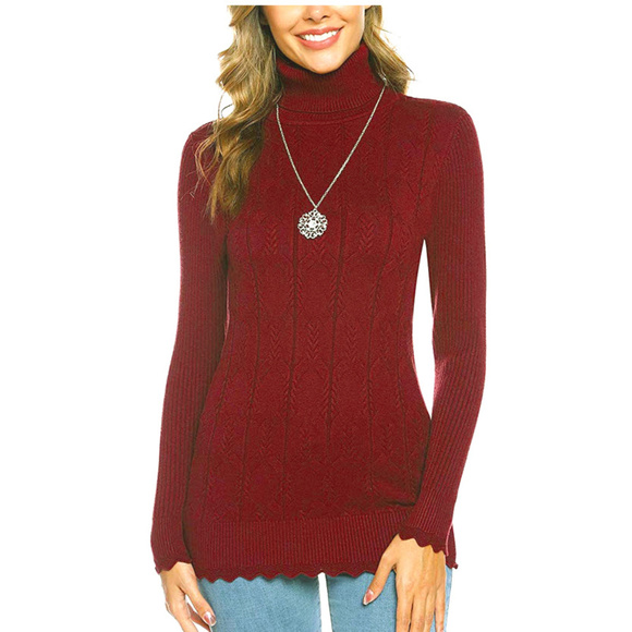 Cranberry Red Soft Turtleneck Sweater 